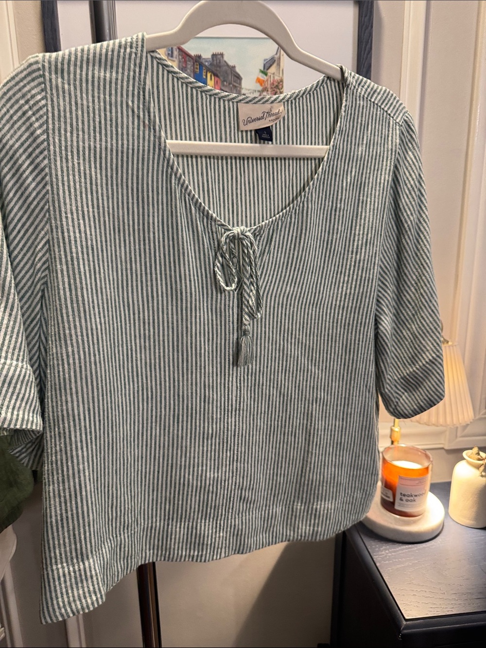Universal Thread Green and White Striped Tie-Front Blouse